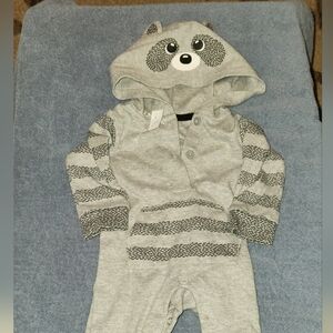 Gray Striped Baby Hooded One Piece